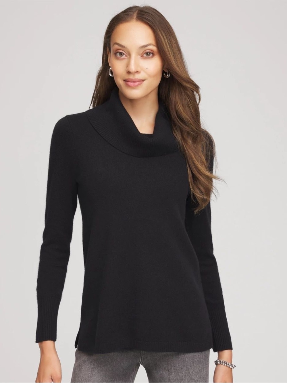 Chico's Size 3 Zenergy Pullover Sweater Cowl Neck  Black Plus Cotton Cashmere